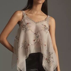 Embellished Sheer Handkerchief Hem Cami Top - Blush
